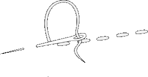 illustration en nål med en tråd igenom ögat syr jämna raka stygn