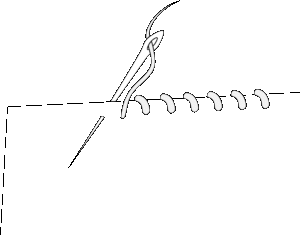 illustration_synål med tråd som syr sneda stygn över en kant