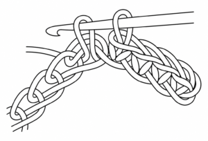 illlustration pinne med krok krokar fast tråd och drar genom öglor