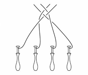 illustration knyppling dubbelslag pinnar med trådar på